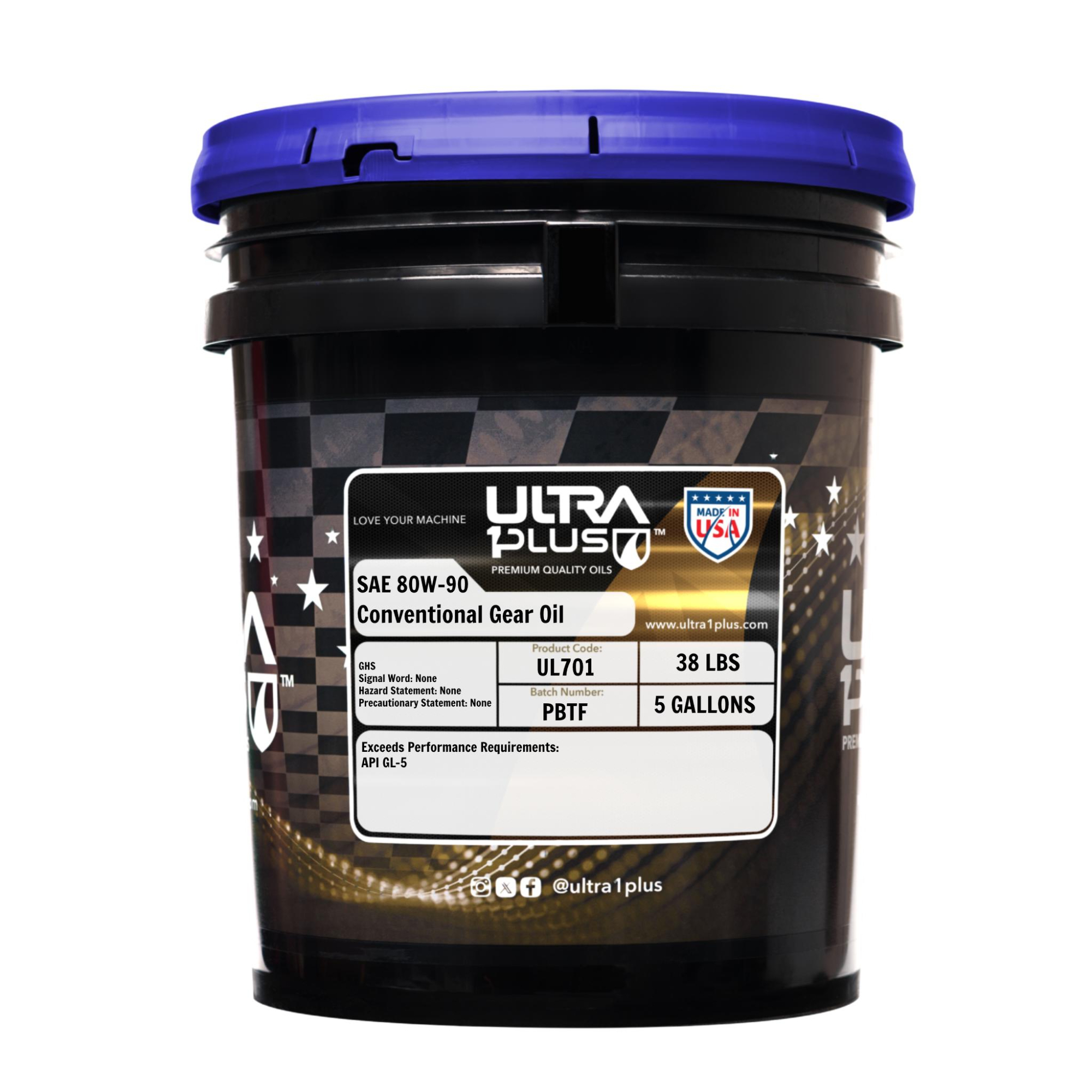 Ultra1Plus Conventional Gear Oil - 80W-90, GL-5, 5 Gal., Model# UL701